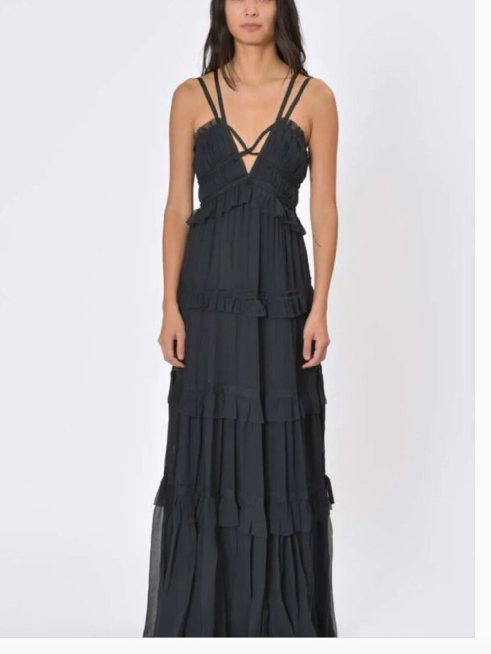 NWT Ulla Johnson Agathe Black Silk V-Neck Gown Size 4 $1195 - Picture 5 of 16